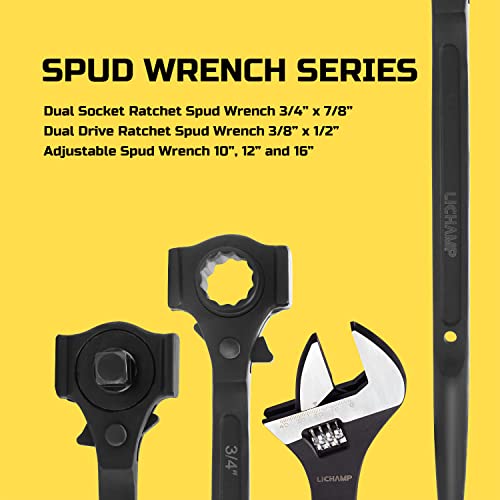 Lichamp Ratchet Spud Wrench with Hammer Head, 3/4" x 7/8" Socket Drive Dual Head Ratchet Long Handle Spud Bar Wrench for Construction Works