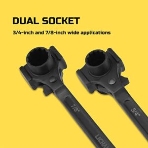 Lichamp Ratchet Spud Wrench with Hammer Head, 3/4" x 7/8" Socket Drive Dual Head Ratchet Long Handle Spud Bar Wrench for Construction Works