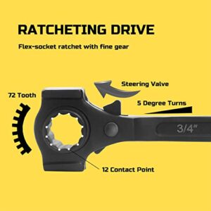 Lichamp Ratchet Spud Wrench with Hammer Head, 3/4" x 7/8" Socket Drive Dual Head Ratchet Long Handle Spud Bar Wrench for Construction Works