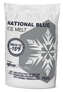 national blue ice melt 20lb bag - fast acting ice melter - pet, plant and concrete friendly, environmentally safe - free of magnesium chloride - melts to -15°f