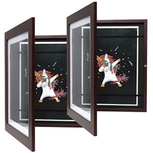 frameworks 10” x 12.5” mahogany wooden kid art frame with gallery style edges, tempered glass, and elastic straps 2-pack