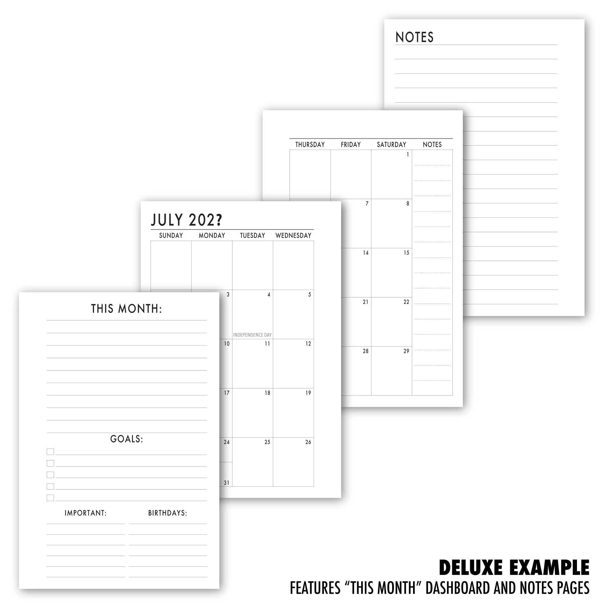 Foiled Pocket Rings Month on 2 Pages Deluxe Planner Calendar Refill, 3.2" x 4.7" | 81mm x 120mm, Sunday Start, Dated Monthly View, Choose 12 Months