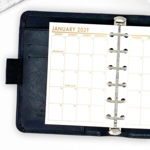 Foiled Pocket Rings Month on 2 Pages Deluxe Planner Calendar Refill, 3.2" x 4.7" | 81mm x 120mm, Sunday Start, Dated Monthly View, Choose 12 Months