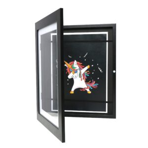 frameworks 10” x 12.5” black wooden kid art frame with gallery style edges, tempered glass, and elastic straps