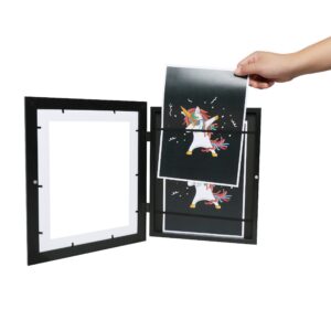 FrameWorks 10” x 12.5” Black Wooden Kid Art Frame with Gallery Style Edges, Tempered Glass, and Elastic Straps