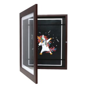 FrameWorks 10” x 12.5” Mahogany Wooden Kid Art Frame with Gallery Style Edges, Tempered Glass, and Elastic Straps