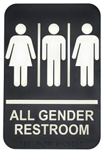 kraken bath co. - ada all gender restroom sign with braille and adhesive - 9" x 6" - self adhesive included - easy to hang sign for gender neutral restrooms