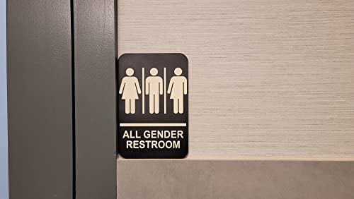 Kraken Bath Co. - ADA All Gender Restroom Sign with Braille and Adhesive - 9" x 6" - Self Adhesive Included - Easy To Hang Sign For Gender Neutral Restrooms