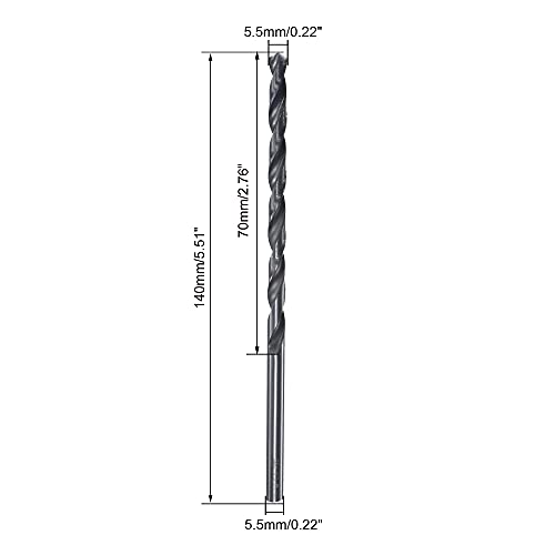 uxcell High Speed Steel Lengthen Straight Shank Twist Drill Bit Fully Ground Black Oxide 5.5mm Drill Diameter 140mm Total Length 70mm Drill Bit Length 2 Pcs