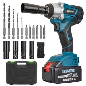 ironfist cordless impact wrench, electric power impact screwdriver with 21v lithium battery brushless motor with 420nm torque