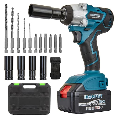 IRONFIST Cordless Impact Wrench, Electric Power Impact Screwdriver with 21V Lithium Battery Brushless Motor with 420Nm Torque