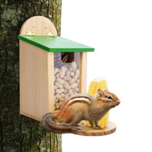 wehhbtye squirrel feeder box-wood handcrafted chipmunk picnic table feeder bench feeders,pine house with screws for squirrel feeding station hanging outside garden yard(assembly hardware included)