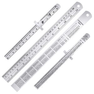 pocket ruler 6 inch and 12 inch metal rulers with inch and metric graduation stainless steel precision ruler measuring tool for engineering, school, office