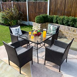 flamaker outdoor furniture 5 pieces patio furniture set patio dining set patio chairs and table with umbrella hole (grey)