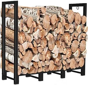 koutemie 4ft outdoor firewood rack holder for fireplace wood storage, adjustable fire log stacker stand, black