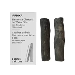 binchotan charcoal from tosa, japan - water purifying sticks for great-tasting water, 2 sticks - each stick filters up to 2 liters of water
