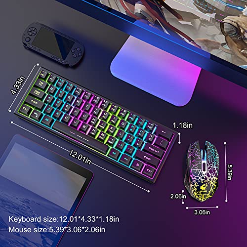 Wireless Gaming Keyboard and Mouse Combo,61 Key Rainbow Backlit Keyboard with Rechargeable 4000mAh,Mechanical Feel,Ergonomic,Quiet,RGB Mute Mice and Mousepad for PS4,Xbox One,Desktop,PC