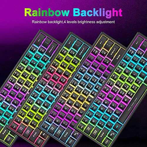 Wireless Gaming Keyboard and Mouse Combo,61 Key Rainbow Backlit Keyboard with Rechargeable 4000mAh,Mechanical Feel,Ergonomic,Quiet,RGB Mute Mice and Mousepad for PS4,Xbox One,Desktop,PC