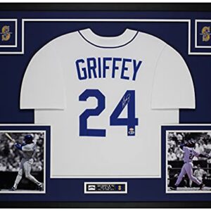Ken Griffey Jr Autographed White Seattle Mariners Jersey - Beautifully Matted and Framed - Hand Signed By Griffey and Certified Authentic by Beckett - Includes Certificate of Authenticity