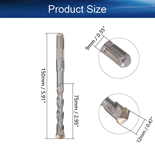 Auniwaig Masonry Drill Bit 12mm Carbide Tipped Rotary Hammer Bit Four Hollow Square Shank Impact Drill for Handling A Variety of Heavy-Duty Drilling Applications 1Pcs