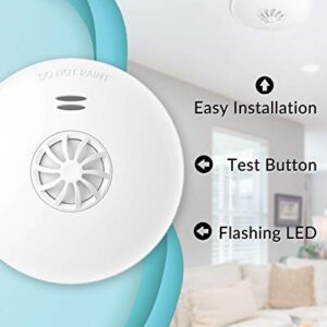 Ecoey Fire Alarms Smoke Detectors, 10-Year Smoke and Heat Detector with Built-in Battery for Home Bedroom and Kitchen, Smoke Detector and Heat Alarm with Easy Install and Test Button, FJ192,1 Pack