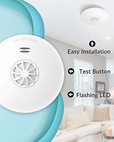 Ecoey Fire Alarms Smoke Detectors, 10-Year Smoke and Heat Detector with Built-in Battery for Home Bedroom and Kitchen, Smoke Detector and Heat Alarm with Easy Install and Test Button, FJ192,1 Pack