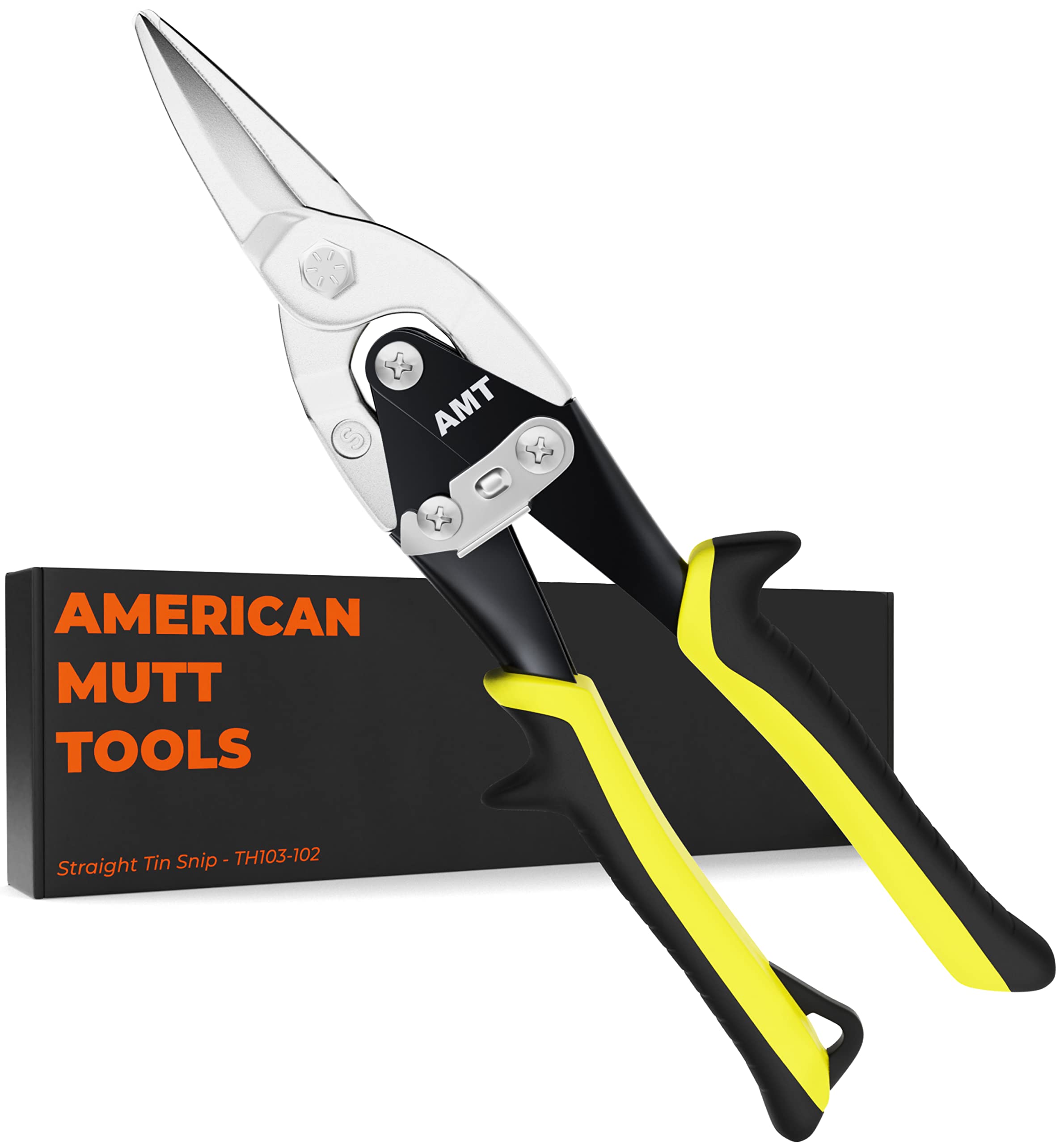 AMERICAN MUTT TOOLS 10 Inch Straight Cut Tin Snips Heavy Duty – CrMo Sheet Metal Cutter – Aviation Snips for Sheet Metal – Sheet Metal Snips, Sheet Metal Shears Tin Snips for Cutting Metal Sheet