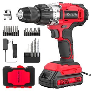 oaklar 20v cordless electric power drill, 450in-lbs, 1/2" all-metal chuck, variable speeds, 16+1+1 torque setting, 2.0ah battery and charger, hammer drill set for concrete, metal, wood