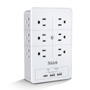 outlet extender surge protector nikleb, multi plug outlet with usb ports total 3.1a, usb wall charger multiports with c adapter, usb&outlet splitter heavy duty, wall plug extender for gaming stuff