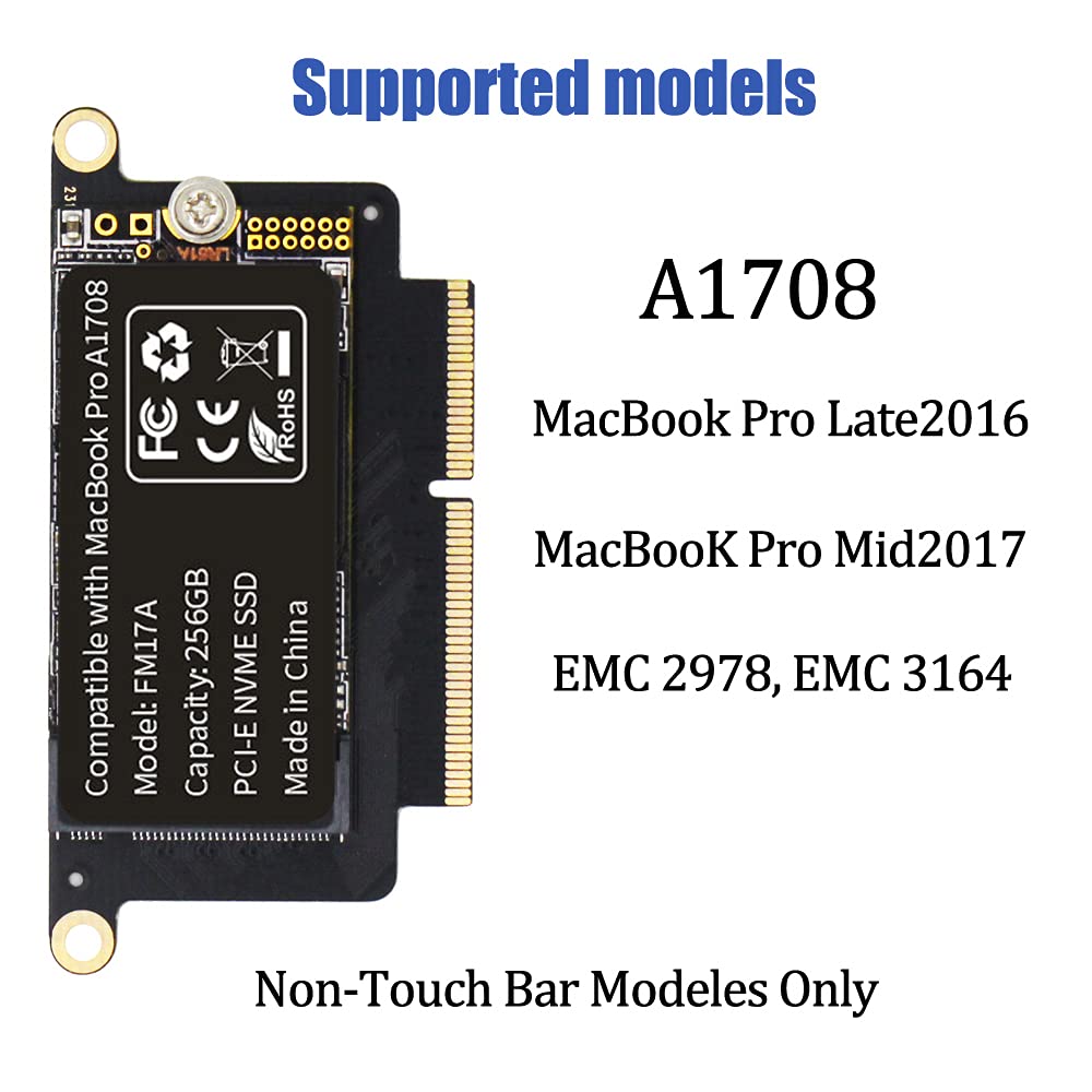 FLEANE FM17A 256GB PCIE 3.0x4 NVME 3D NAND TLC Flash SSD for MacBook Pro Retina A1708 (Late2016 - Mid2017), Included DIY Tools (256GB)