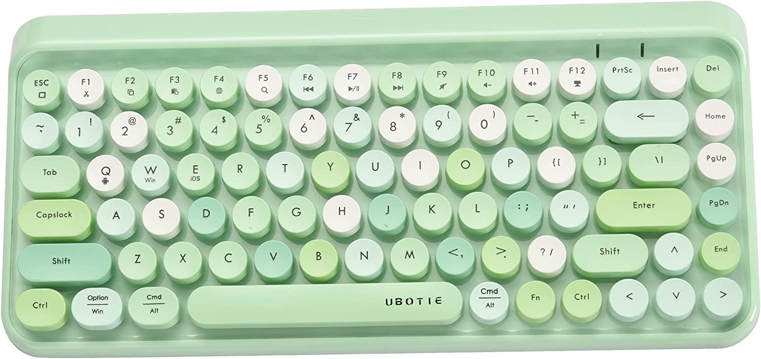 UBOTIE Portable Bluetooth Colorful Computer Keyboards, Wireless Mini Compact Retro Typewriter Flexible 84Keys Design Keyboard (Green-Colorful)