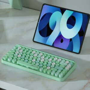 UBOTIE Portable Bluetooth Colorful Computer Keyboards, Wireless Mini Compact Retro Typewriter Flexible 84Keys Design Keyboard (Green-Colorful)