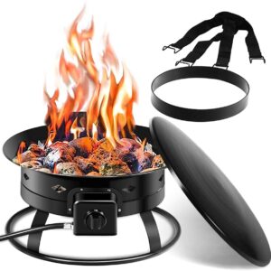 reuniong 58,000 btu portable propane outdoor fire pit, w/ cover & carry kit, csa certification, , lava rocks & 10 ft hose, durable gas fire bowl for outdoor heating, camping and party, black