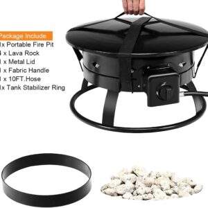 ReunionG 58,000 BTU Portable Propane Outdoor Fire Pit, w/ Cover & Carry Kit, CSA Certification, , Lava Rocks & 10 FT Hose, Durable Gas Fire Bowl for Outdoor Heating, Camping and Party, black