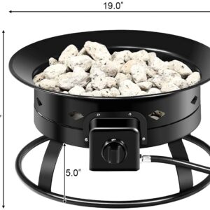 ReunionG 58,000 BTU Portable Propane Outdoor Fire Pit, w/ Cover & Carry Kit, CSA Certification, , Lava Rocks & 10 FT Hose, Durable Gas Fire Bowl for Outdoor Heating, Camping and Party, black