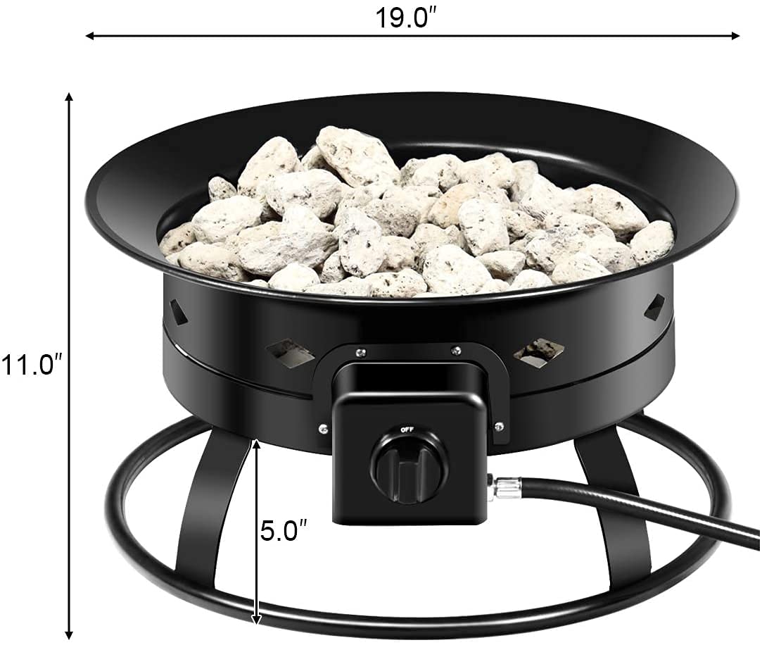 ReunionG 58,000 BTU Portable Propane Outdoor Fire Pit, w/ Cover & Carry Kit, CSA Certification, , Lava Rocks & 10 FT Hose, Durable Gas Fire Bowl for Outdoor Heating, Camping and Party, black