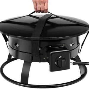 ReunionG 58,000 BTU Portable Propane Outdoor Fire Pit, w/ Cover & Carry Kit, CSA Certification, , Lava Rocks & 10 FT Hose, Durable Gas Fire Bowl for Outdoor Heating, Camping and Party, black
