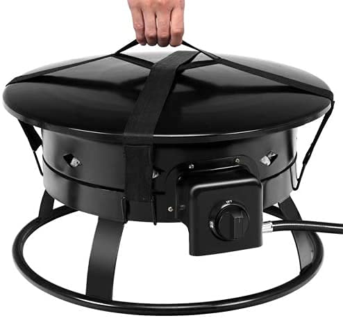 ReunionG 58,000 BTU Portable Propane Outdoor Fire Pit, w/ Cover & Carry Kit, CSA Certification, , Lava Rocks & 10 FT Hose, Durable Gas Fire Bowl for Outdoor Heating, Camping and Party, black