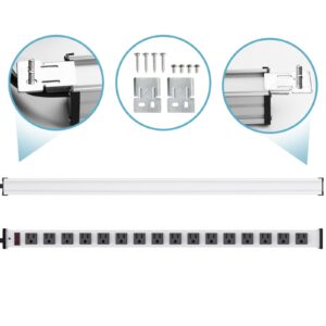 16 Outlet Power Strip, Heavy Duty Metal Power Strip with 10FT Extension Cord, Wall Mount Power Strip for Garage Workshop Warehouse Factory, ETL Certified, Silver