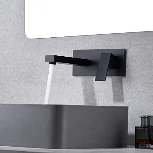 SUMERAIN Matte Black Wall Mount Bathroom Sink Faucet Lavatory Vessel Faucet, Brass Rough-in Valve Included