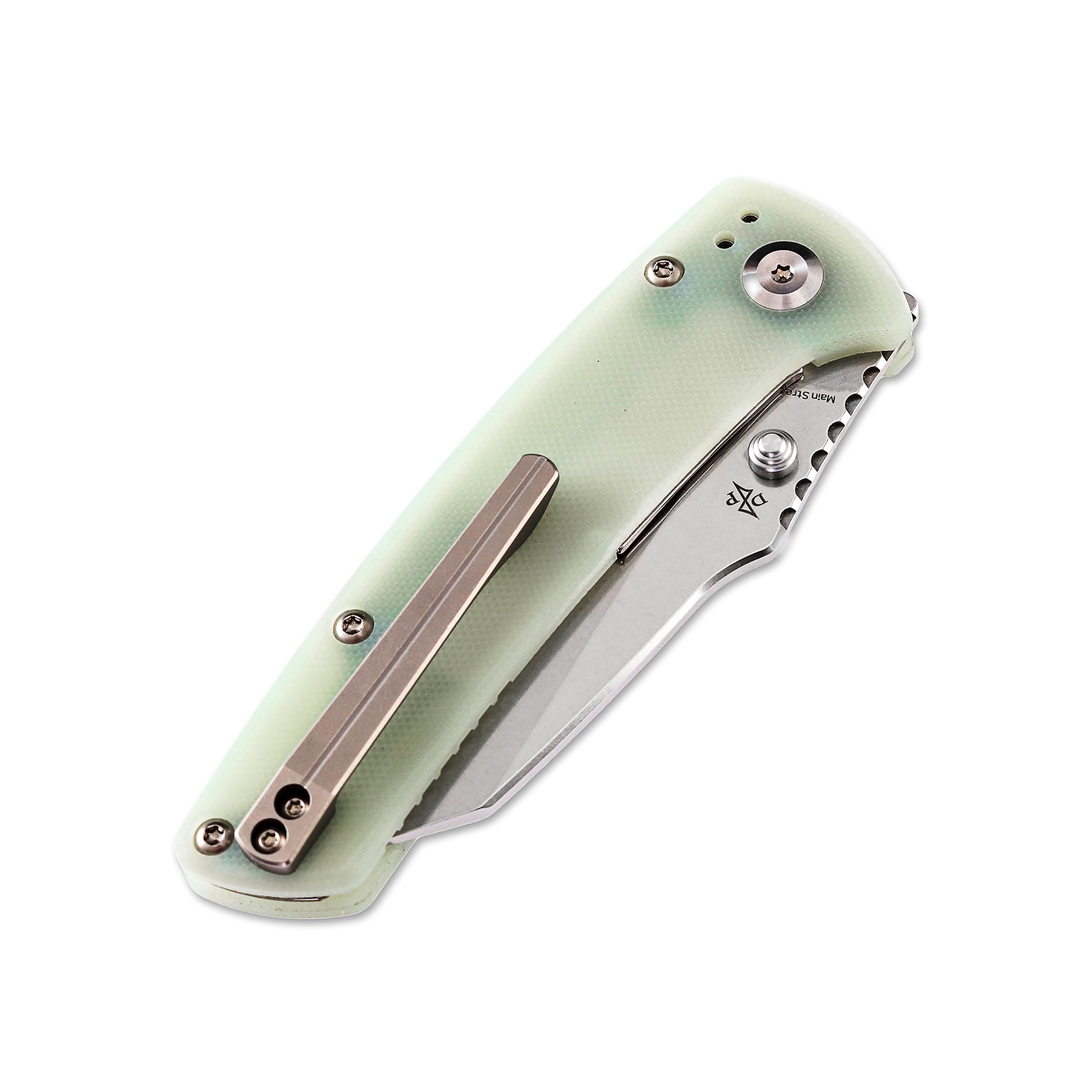 KANSEPT Mian Street Folding Pocket Knife 7.92in Folding Pocket Knives with 3.36in Stonewashed 154CM Material and Jade G10 Handle for Outdoor, Tactical, Survival T1015B1