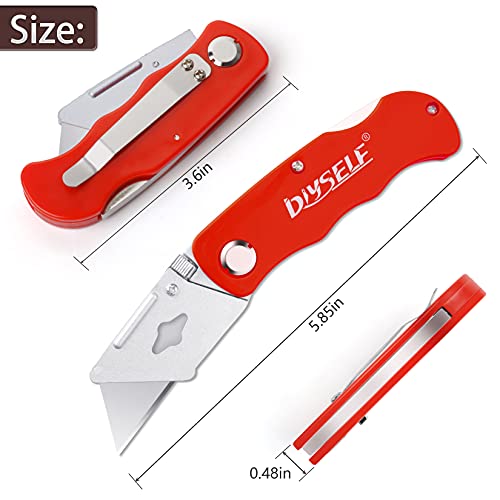 DIYSELF 4 Pack Folding Utility Knife, Box Cutters with 10 Blades, Quick Change Blades Utility Knives, Razor Knife with Belt Clip, Box Cutter Knife for Cardboard, Drywall, Carpet, Razor Knife Utility