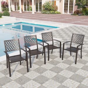 phi villa metal patio outdoor dining chairs set of 4 stackable bistro deck chairs for garden backyard lawn, black