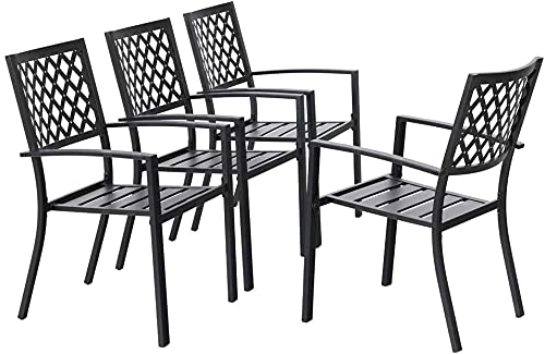 PHI VILLA Metal Patio Outdoor Dining Chairs Set of 4 Stackable Bistro Deck Chairs for Garden Backyard Lawn, Black