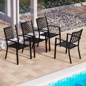 PHI VILLA Metal Patio Outdoor Dining Chairs Set of 4 Stackable Bistro Deck Chairs for Garden Backyard Lawn, Black