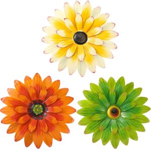 hotop 3 pieces metal flower wall art 3d daisy decor multiple layer hanging rustic farmhouse boho style decorations for indoor outdoor home living room office garden (8 inches)