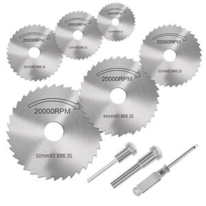 cutting wheel set for drills rotary tool, 8pcs hss rotary drill saw blades steel saw disc wheel cutting blades with 1/8" straight shank mandrel, one screwdriver(power tools are not included)