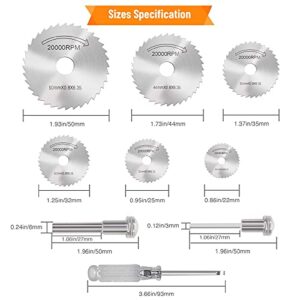 Cutting Wheel Set for Drills Rotary Tool, 8Pcs HSS Rotary Drill Saw Blades Steel Saw Disc Wheel Cutting Blades with 1/8" Straight Shank Mandrel, one Screwdriver(Power Tools are not Included)