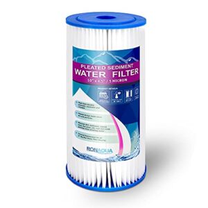 big 10 x 4.5 inches pleated washable & reusable sediment filter 5 micron amplified surface area, removes sand, dirt, silt, rust, extended filter life for 10" big housing