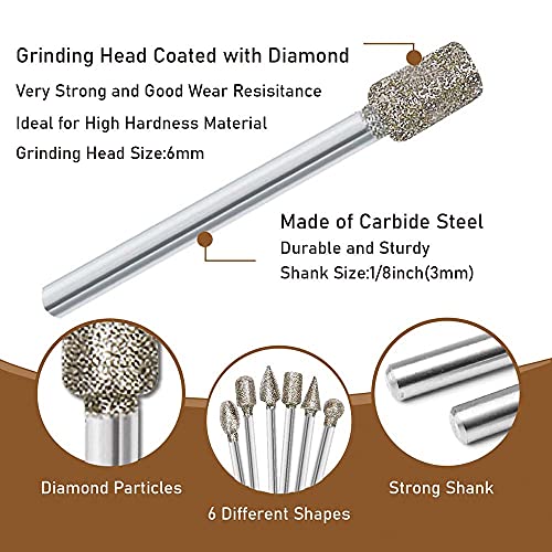 Stone Carving Set Polishing Diamond Burrs, Rotary Tools Accessories Grinding Burrs with 1/8 inch Shank For Carving, Engraving, Grinding, Polishing Stone, Glass, Jewelry, Ceramics, Rock